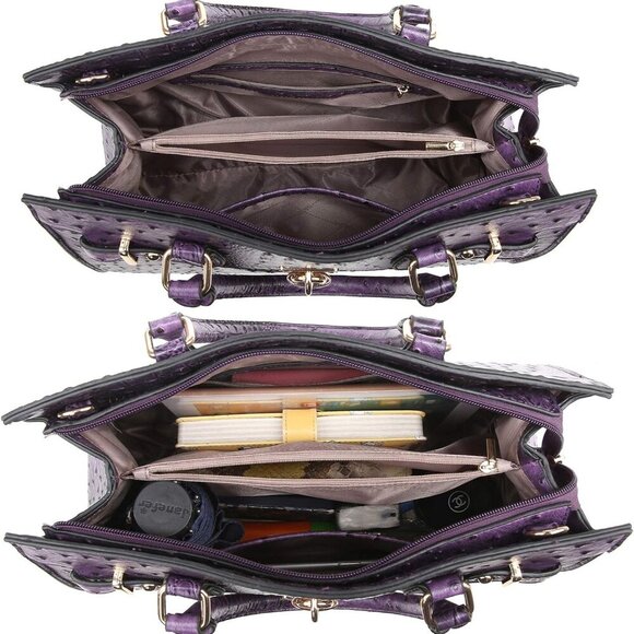 Women Handbags Faux Leather Large Tote With Matching Clutch for Work & Travel - Picture 5 of 6